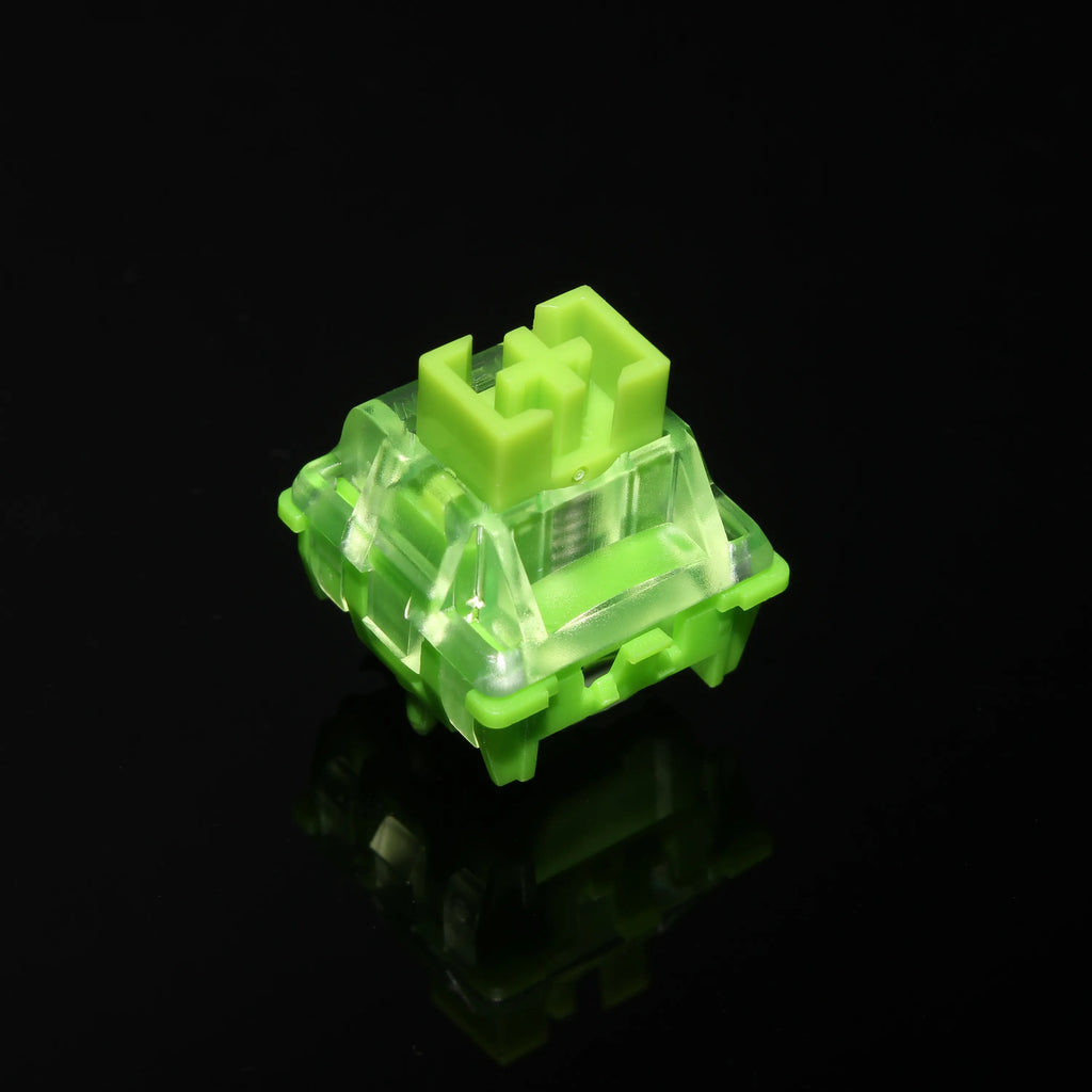 Gateron Magnetic Green Dragon HIFl sound hall keyboard switch with transparent plastic housing on black background