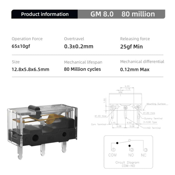 Kailh GM 8.0 Gaming Mouse Micro Switch 80 Million Click Life